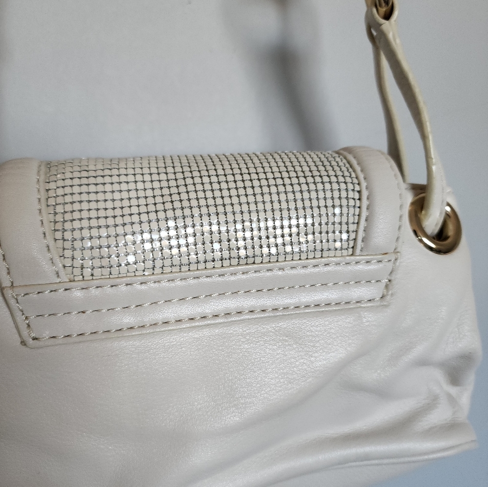 Oroton Cream Small Bag Long Strap Gold Leather Glomesh Couch Crossbody - Picture 8 of 10